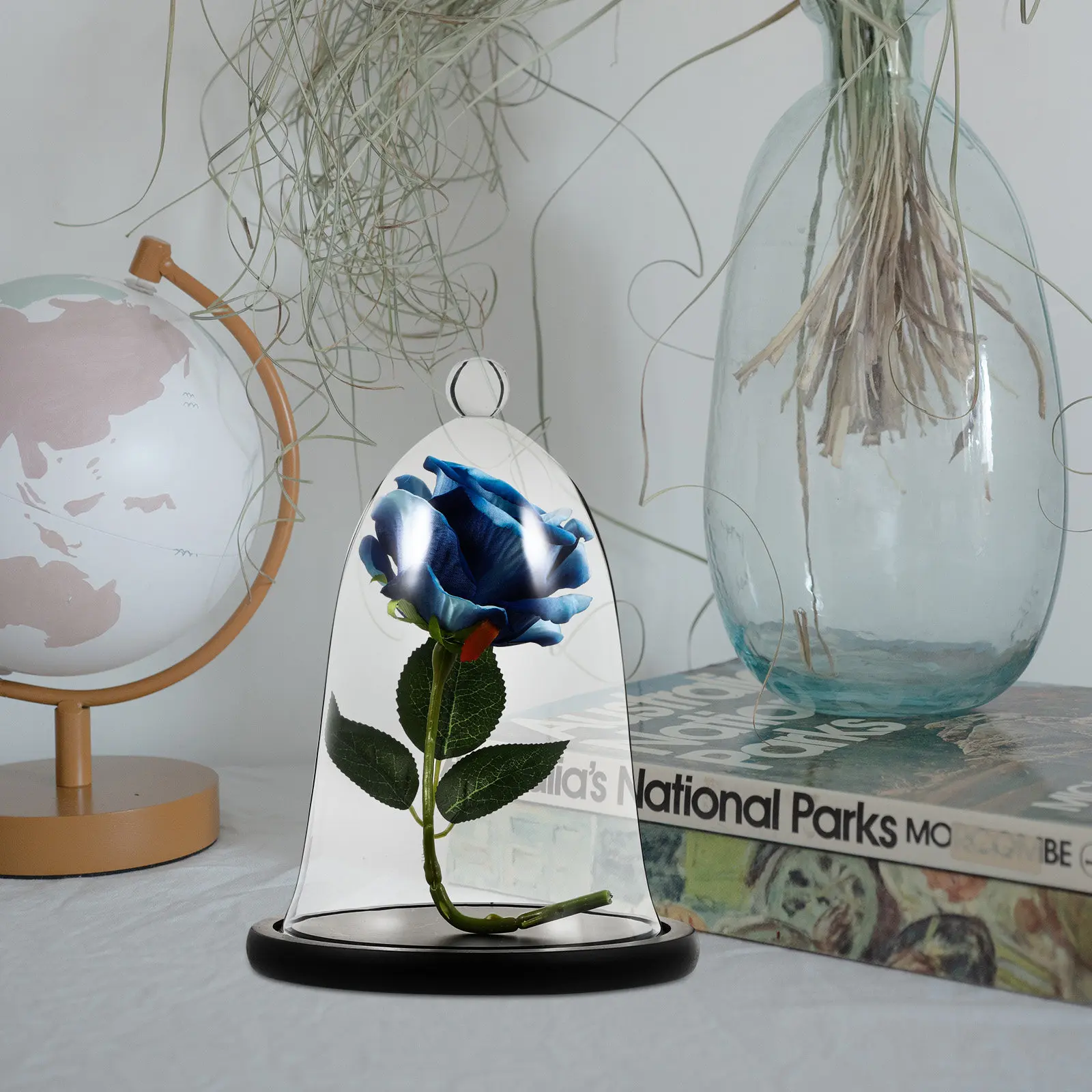 1Set Preserved Flower Glass Cover Elegant Creative Dome for Silk Flowers Dried Flowers Small Decor Items Shelf Tabletop
