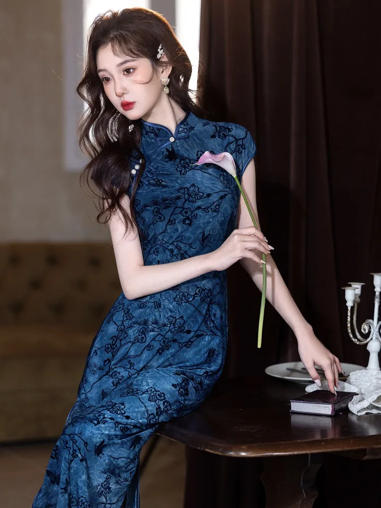 

Blue Retro New Chinese Style Improved Sleeveless Cheongsam Women's 2026 Spring/summer Daily Qipao