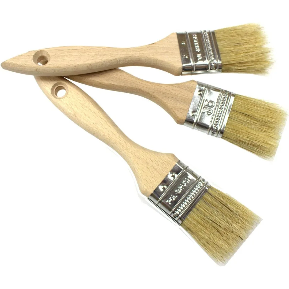 3PCS BBQ Brush Pig Hair Paint Brush Wooden Handle 1.5 Inch Soft Hair Painting Brushes for Wall and Furniture Paint Tool Set