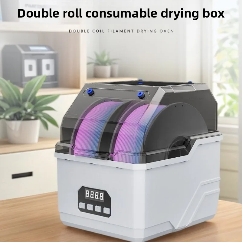 3D Printer Filament Dryer Box, Dual Spool Holder, 360° Hot Air Circulation, Even Heating Storage for 1.75mm/2.85mm Filament