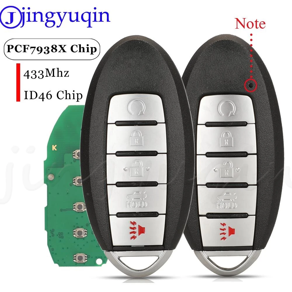 

jingyuqin S180144310 S180144803 5 Buttons Smart Remote Car Key Fob 433MHz 4A Pcf7938X Chip For Nissan Altima Teana Maxima