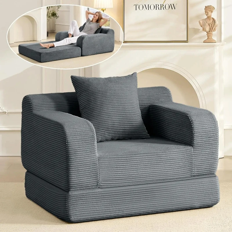 40in Foldable Sofa Bed 2-in-1 Sleeper Chair Comfy Armchair Back Support Pillow Living Room Foam Core No Assembly Customized