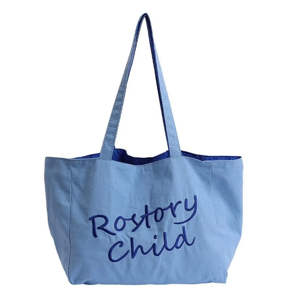 

Однотонная двусторонняя большая сумка, универсальная парусиновая сумка с вышивкой букв, повседневная женская сумка большой вместимости для девочек