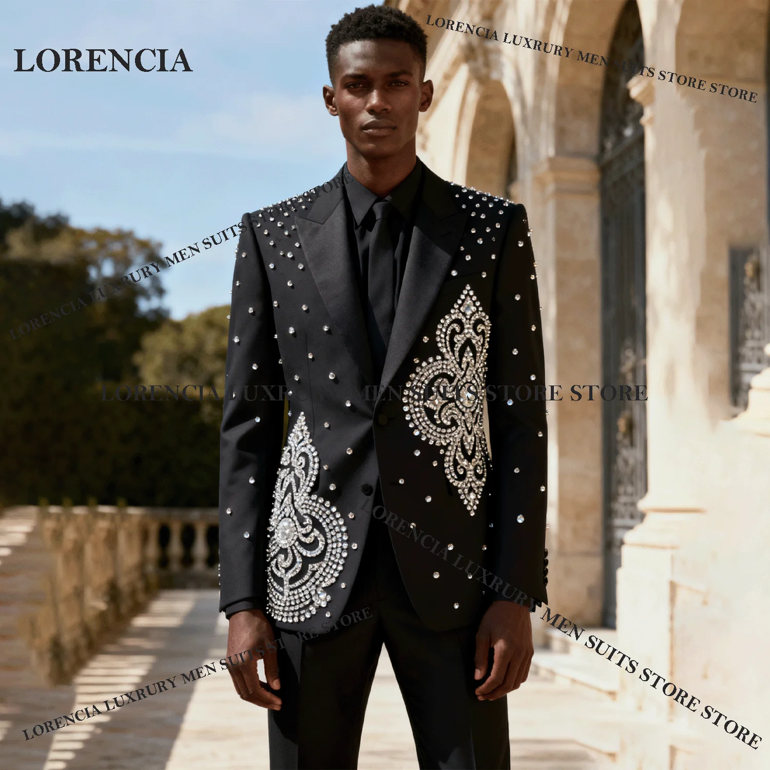 

Customized Gem Diamond Men Suit Luxury Wedding Tuxedos 2 Pieces Sets Single Breasted Groom Male Blazers Slim Fit Ropa hombre