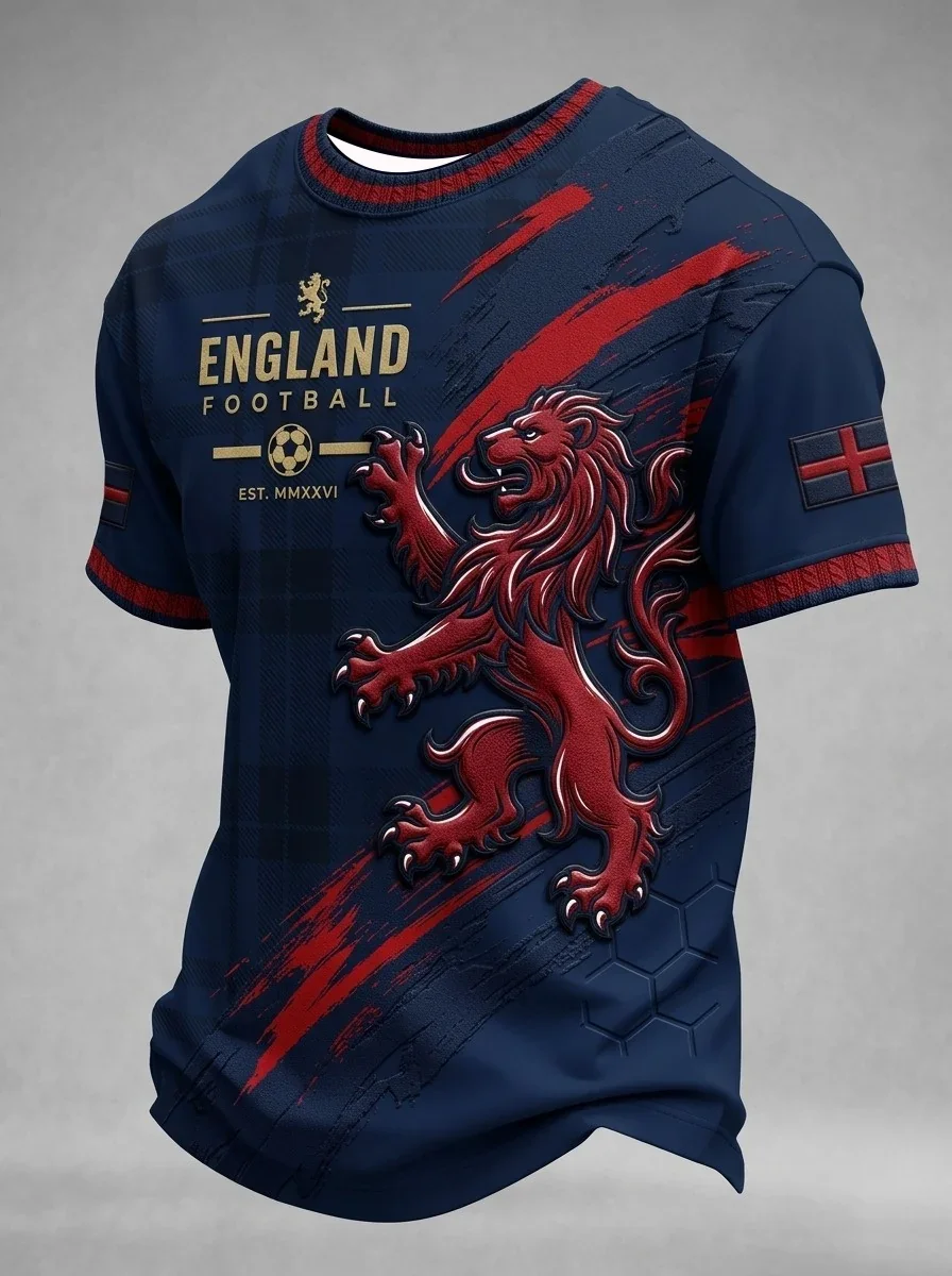 2026 England Fans Football Training T-Shirt - 3D Print - Fashionable, Comfortable and Breathable - Family Clothing