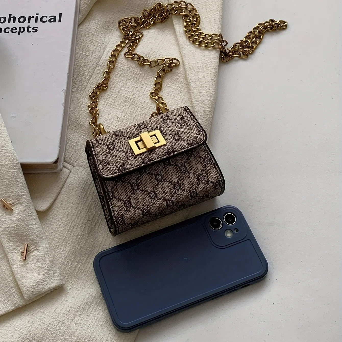 Stylish Mini Crossbody Bag with Geometric Pattern Faux Leather Buckle Closure Painted Edge Detail Faux Leather Lining Purse image 6