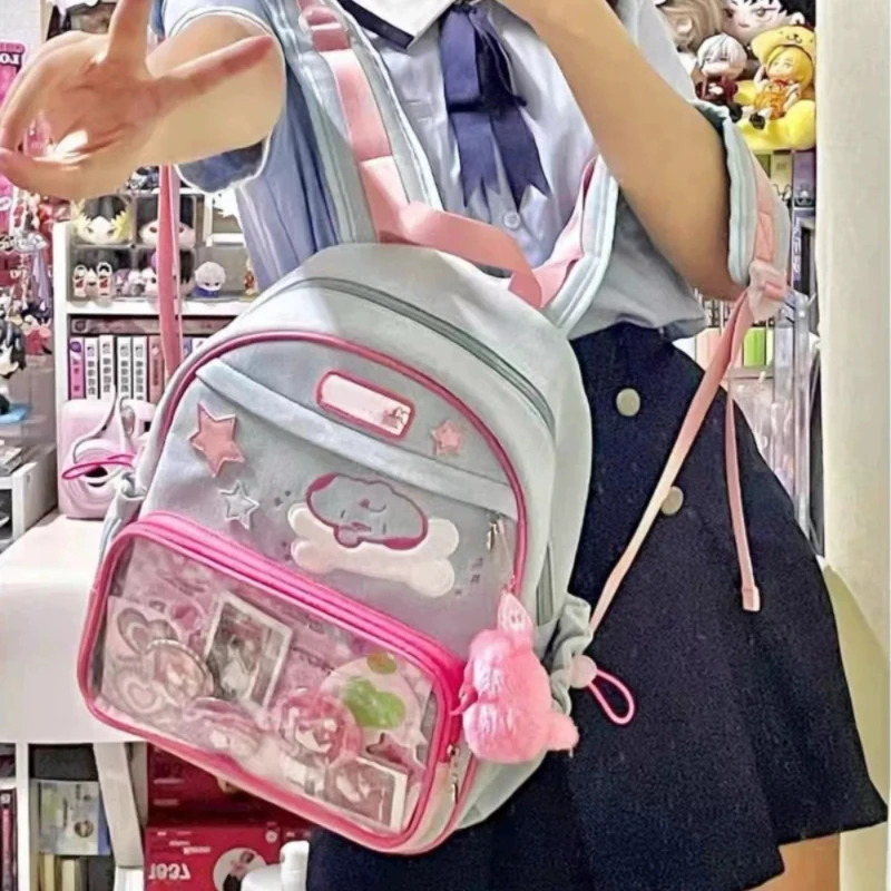 Y2K Cute Patchwork Ita Backpack New Women Fashion Design Nylon Students Knapsack Harajuku Girl Transparent Bags Travel Schoolbag