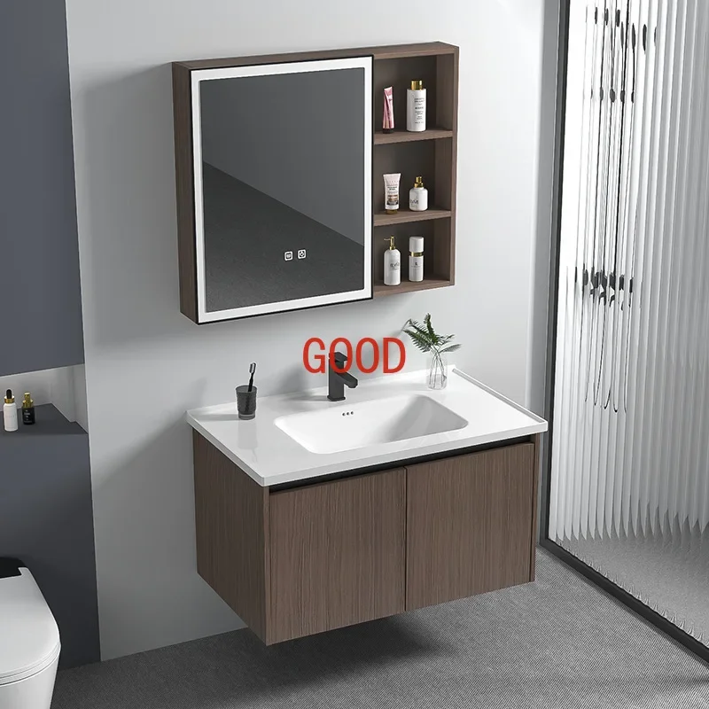 Black Walnut Wood Color Aluminum Bathroom Cabinet Vanity with Samrt Mirror Cabinet Bathroom Sink Washbasin Bathroom Furniture