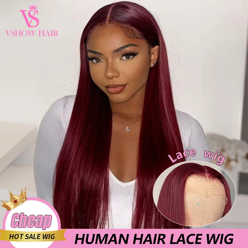 

Dark Burgundy 13x4 HD Lace Frontal Wig 32Inch 99J Transparent Straight 4x4 Lace Closure Human Hair Wigs Virgin Hair