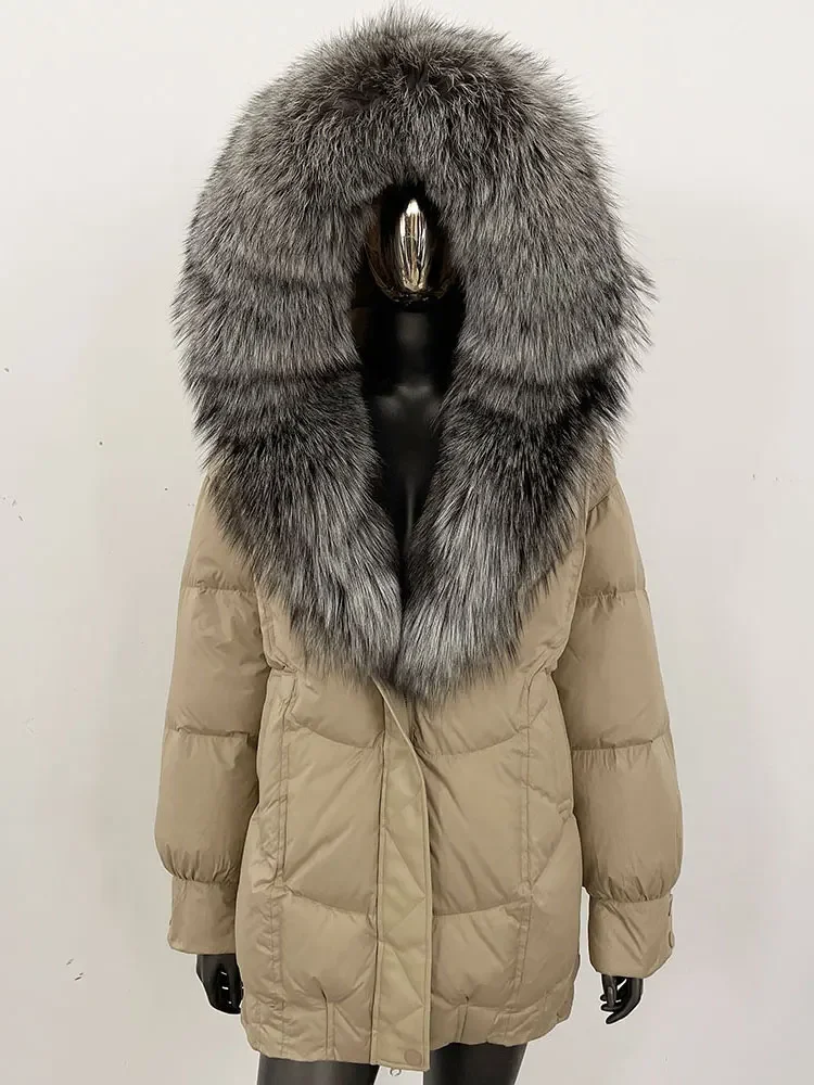 MENINA 2024 Nieuwe Verdikte en Warme 90% Witte Eend Donsjack voor Vrouwen Winter Mode Oversized Vos Bontjas Donsjack