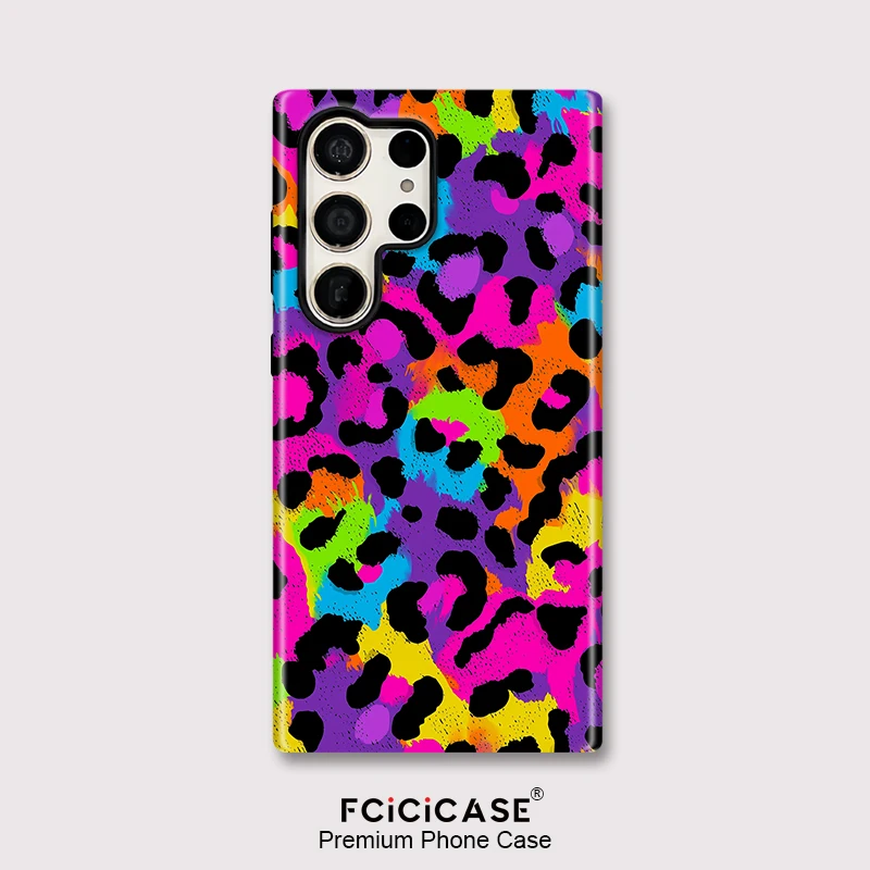 Fcicicase Colorful Leopard Phone Case For Samsung Galaxy S25 S24+ S23 S26 Plus A36 A56 A16 S20FE A26 Double-layer Acrylic Bumper
