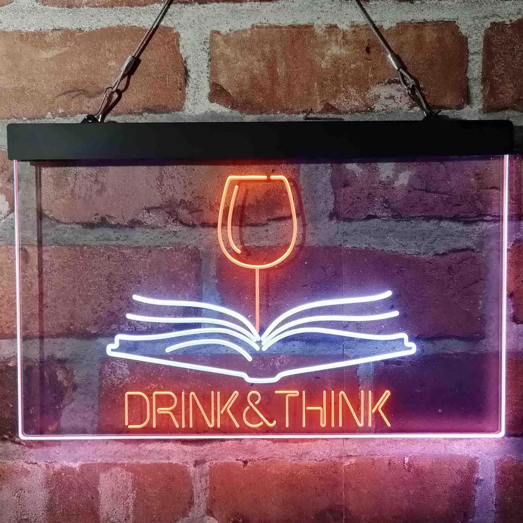Drink and Think. Red Wine & Book Dual Color Led Neon Sign st6-i4103