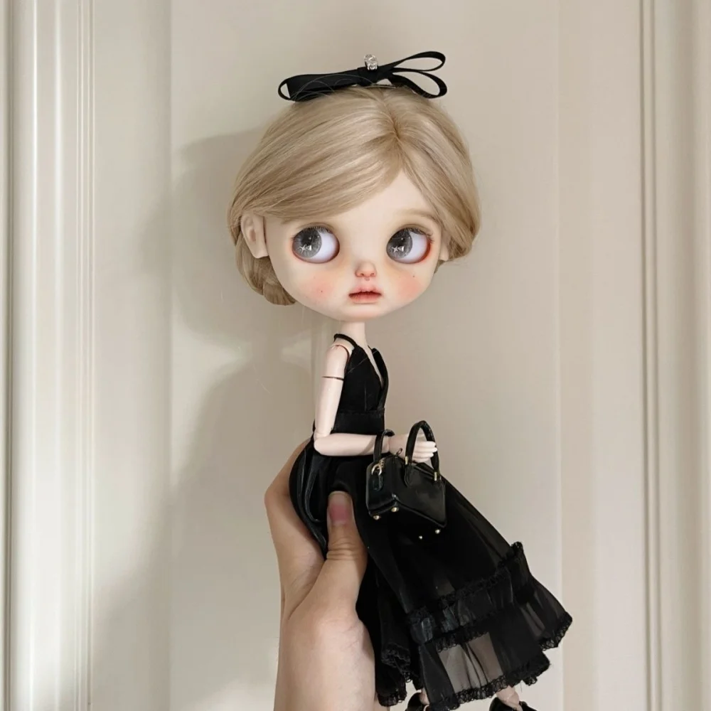 Blythe 1/6 ob24 ob22 1/12 size Doll Dress Black sexy long yarn suspender dress Doll accessories