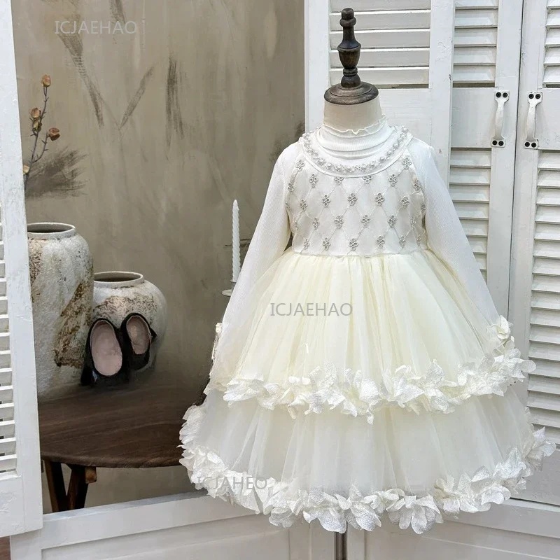 

Одежда для девочек, детское весенне-зимнее фатиновое платье для девочек, костюм принцессы с французскими лепестками, детский комплект из 2 предметов, платья, костюмные платья