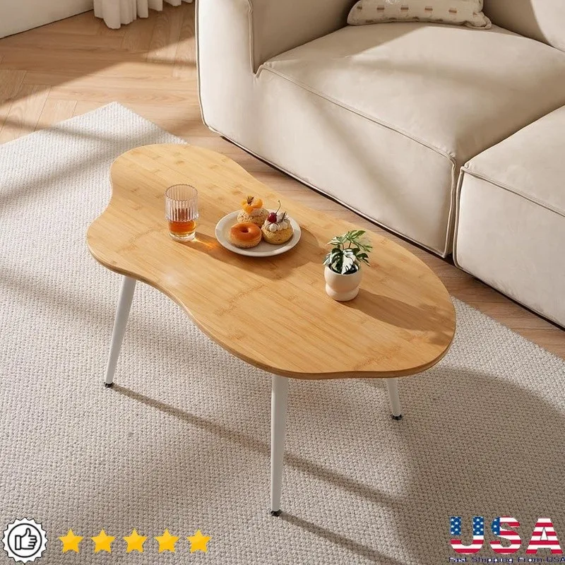 طاولات المقهى الحديثة ذات التصميم السحابي مع سطح من الخيزران وأرجل من الفولاذ المقاوم للصدأ لغرفة المعيشة أو الاستخدام المكتبي #2