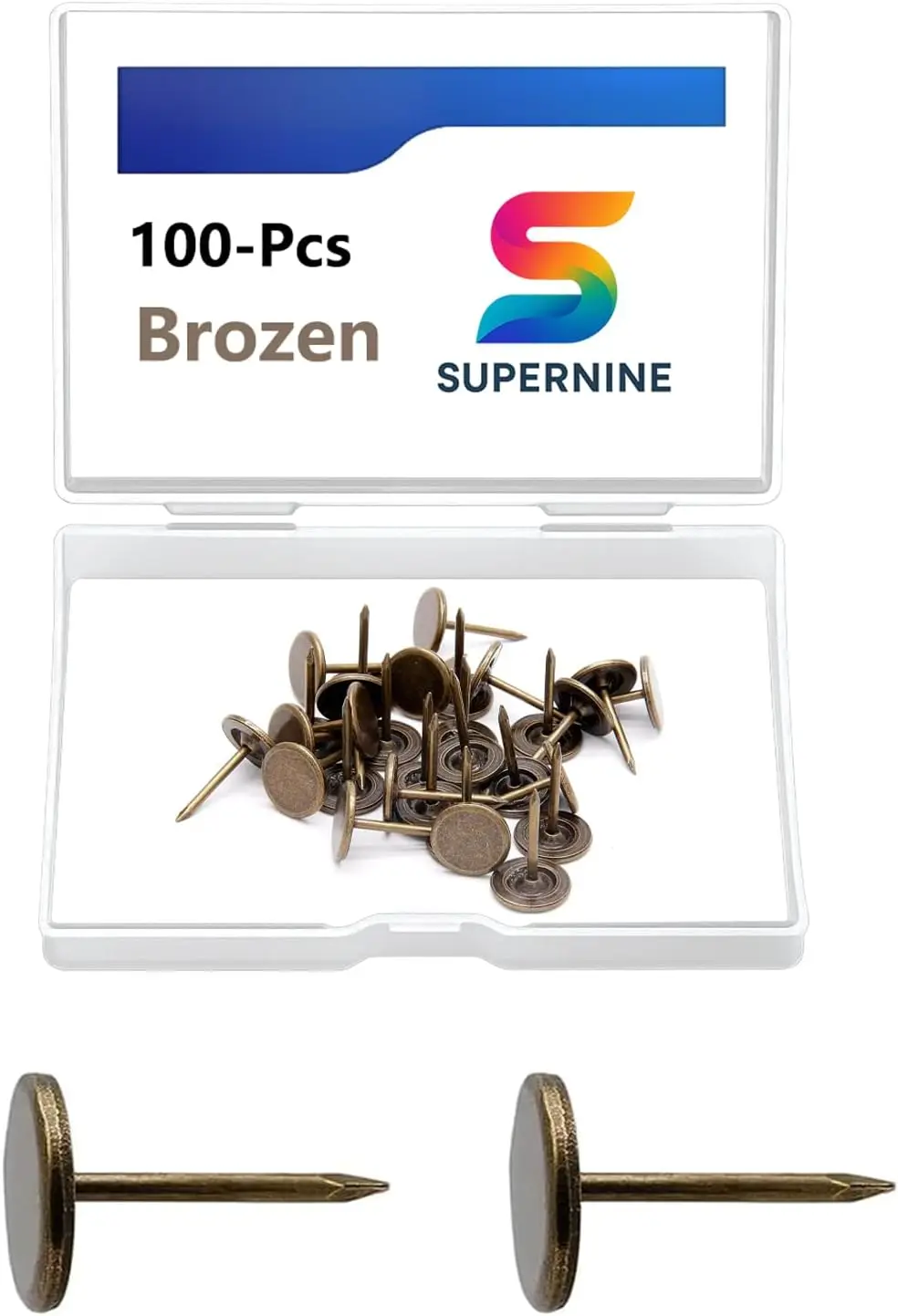 

100pcs Heavy Duty Flat Head Thumb Tacks, 7/16 Inch Push Pins for Upholstery, Wall, Wood, Fabric - Bronze