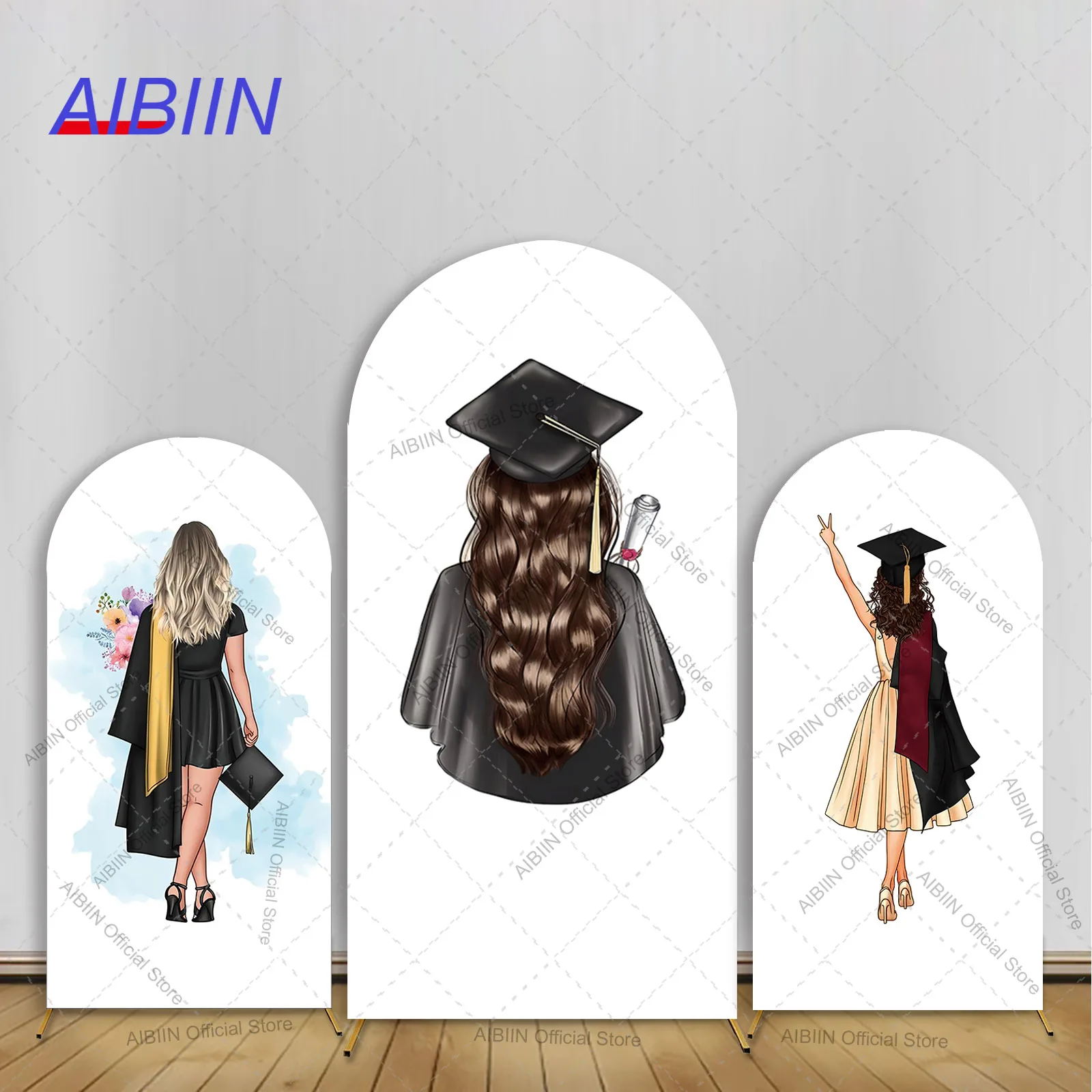 Graduação menina arco pano de fundo capa chapéu de solteiro pano diploma floral parabéns grad baile de formatura festa decoração fotografia fundo