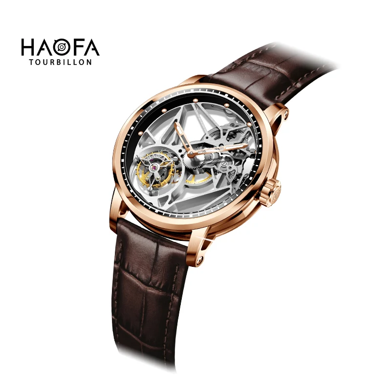 

Haofa Skeleton Flying Tourbillon Watch for Men Manual Mechanical Movement Luxury Transparent Sapphire Mens Wristwatches 1925B