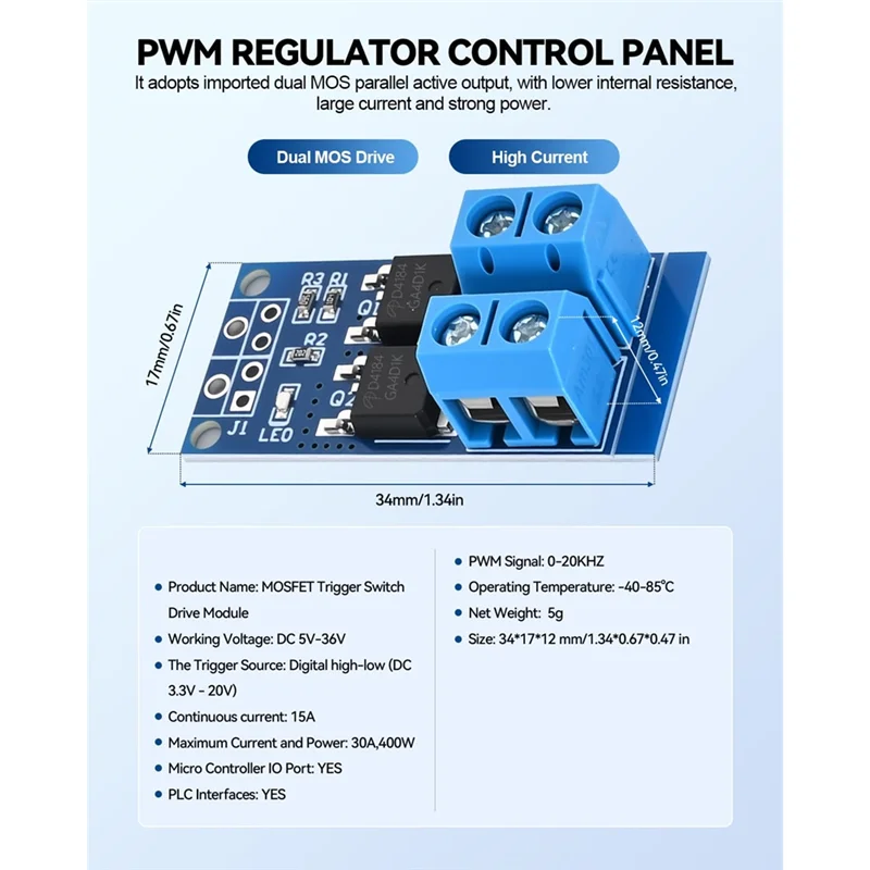 A33T-6PCS Dual High-Power Trigger Switch MOSFET Drive Module Motor Speed Controller 0-20Khz PWM Aanpassing DC 5V-36V 400W,15A