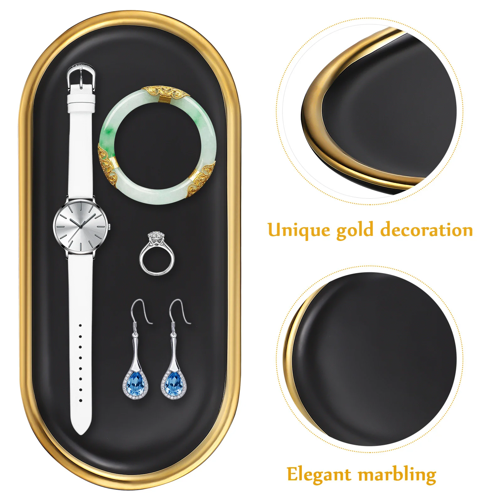

2Pcs Marble Vanity Trays Oval Decorative Bathroom Organizers Perfume Display Trays Bathroom Counter Organizer