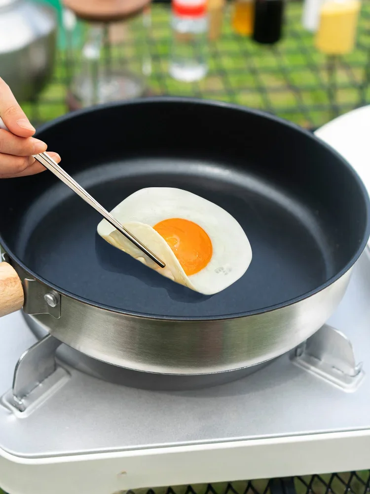 Poêle à frire antiarina en acier inoxydable pour camping en plein air, cuisinière à induction à gaz, universelle, poêle portable pour pique-nique