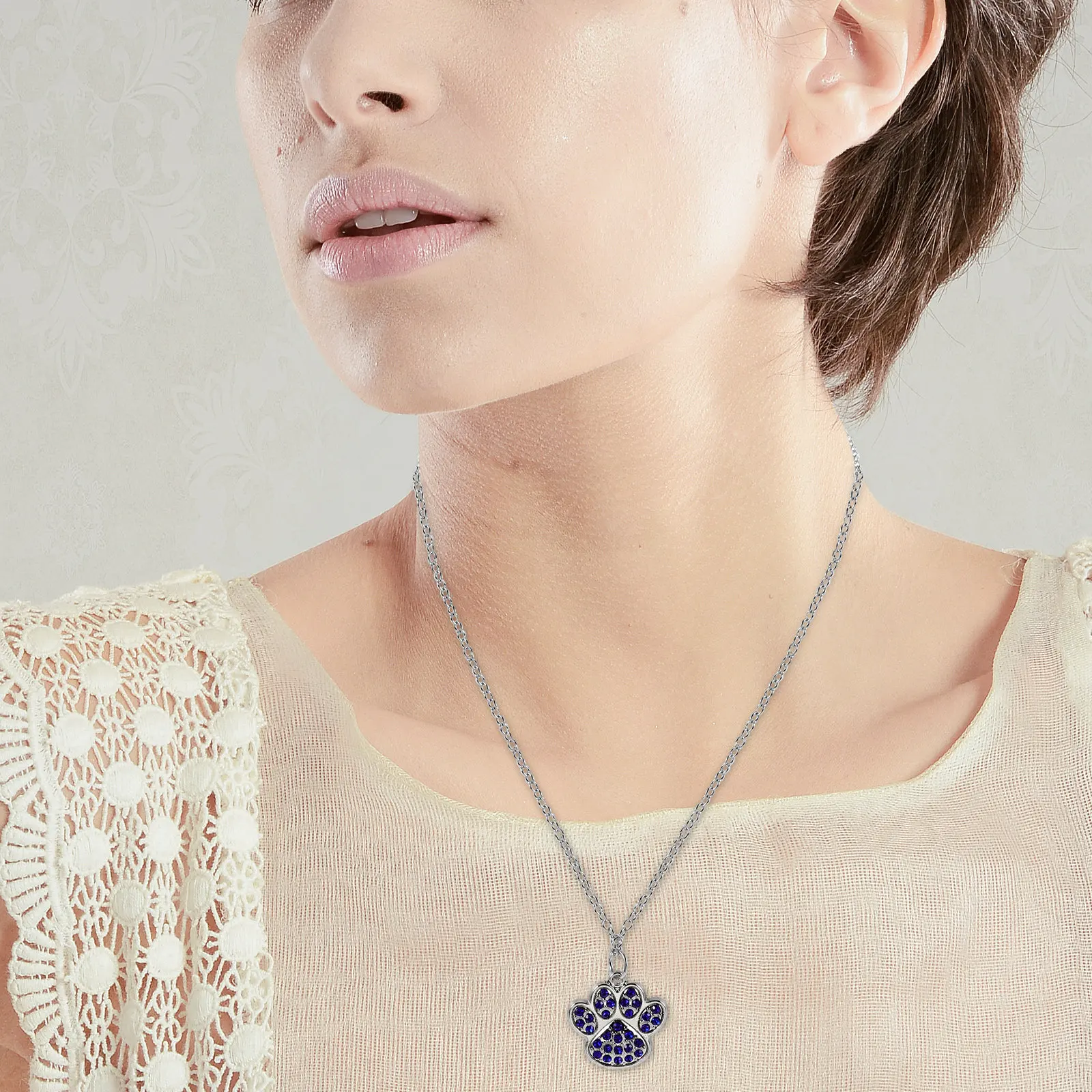 

Ожерелье с синим отпечатком собачьей лапы, инкрустированное стразами, элегантный винтажный кулон, регулируемая цепочка для женщин, ювелирное украшение в память о питомце
