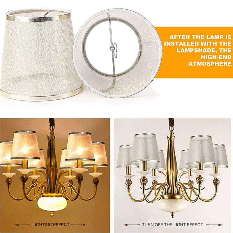 

A84X-4 Pack Clip On Gauze Chandelier Lamp Shades Little Upright Wall Candle Light Lampshade (Gold)
