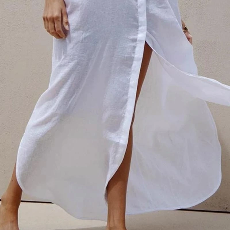 P9FC Womens Swimwear Cover Up for Beach,Cotton Button Down Kimonos Cardigans Swimsuit Coverups Sexy Long Side Slit Beachwear