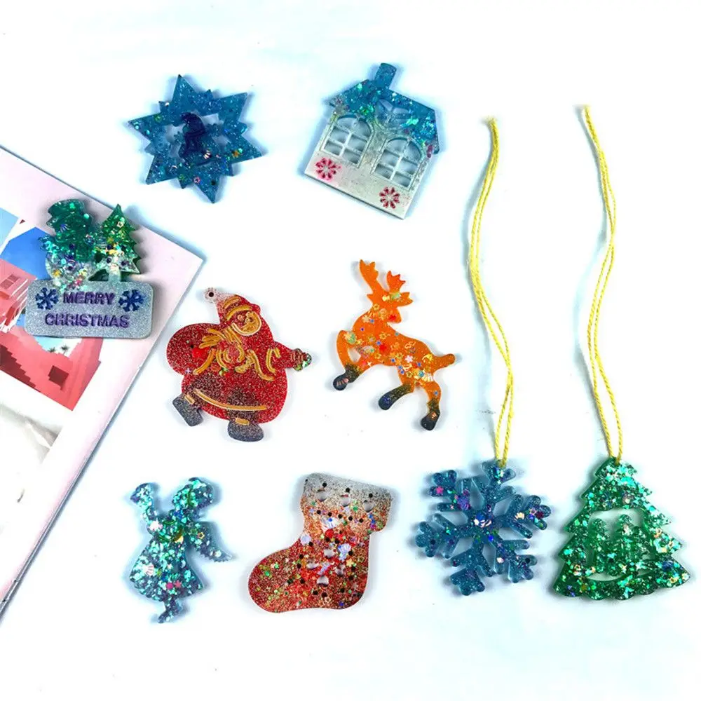 Silicone Mold Christmas Elk Bell Christmas Tree Pendant Epoxy Resin Craft Keychain Jewelry Merry Christmas Home Party Decoration
