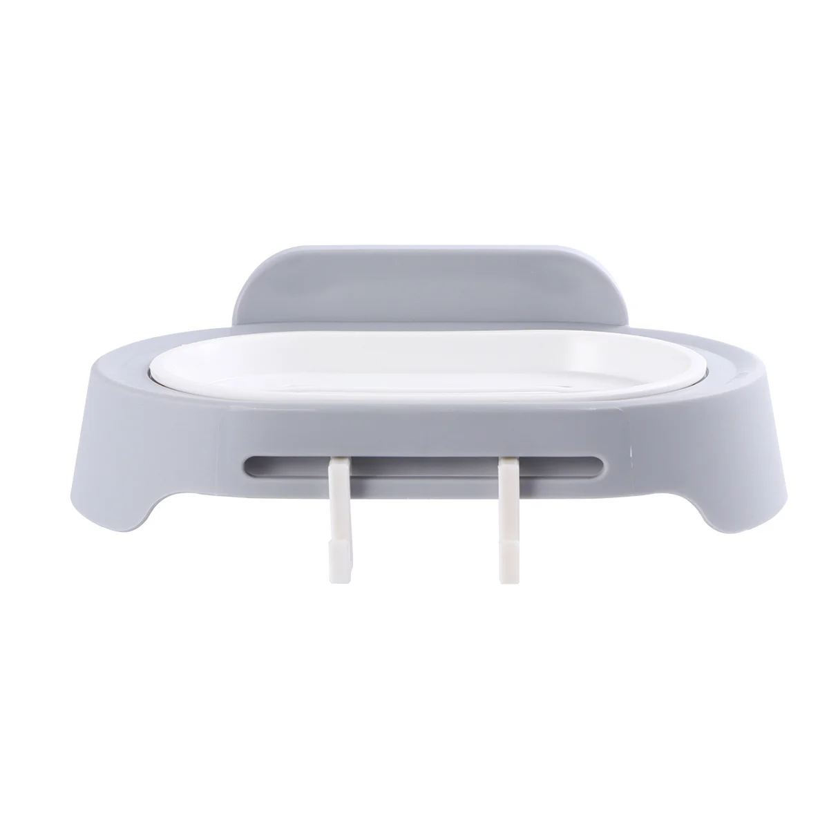 

Soap Dish Holder Punch-Free Adhesive Soap Box with Drain Holes Removable Hook for Bathroom Kitchen Grey