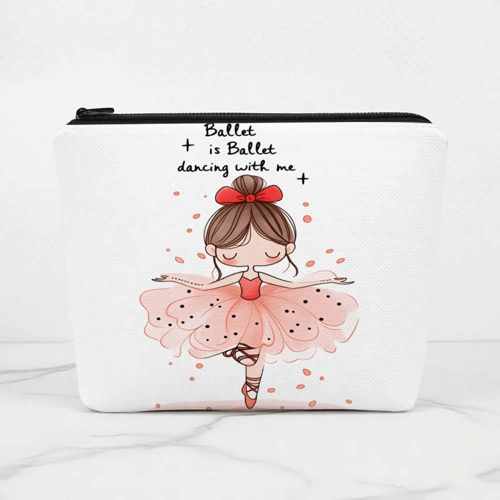 Ballet Girl Dancing With Me Makeup Bags for Girls Cosmetic Pouch Toiletry Bag Pencil Case Travel Storage