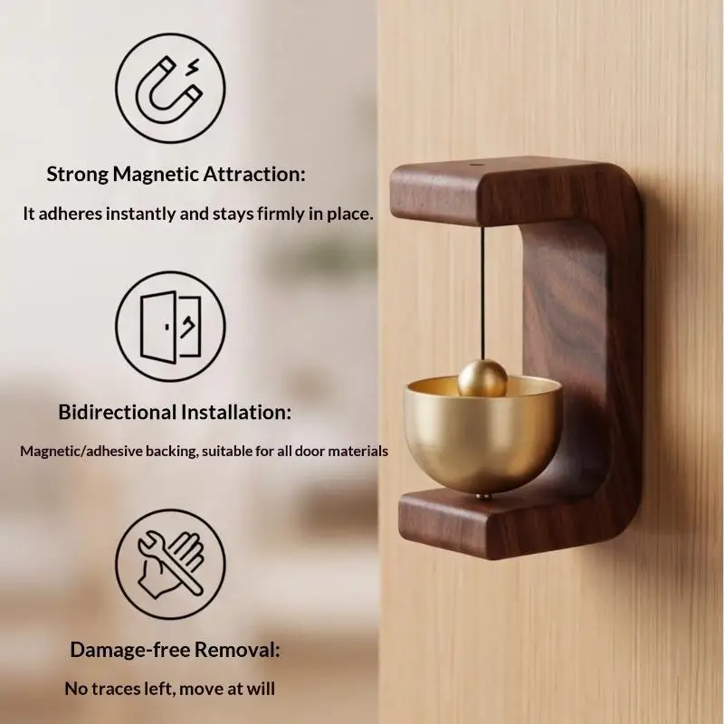 Wooden Wind Chimes Magnetic Brass Doorbell Wireless Jingle Bell Entrance Door Bells Hanging Pendants For Home Decoration