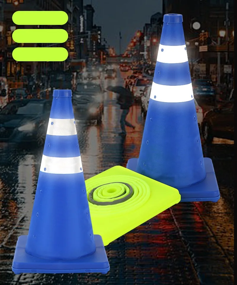 Telescopic Road Cone Collapsible Blue Reflective Cone Sign Parking Car Emergency Light Warning Barrier Foldable Cone Tube