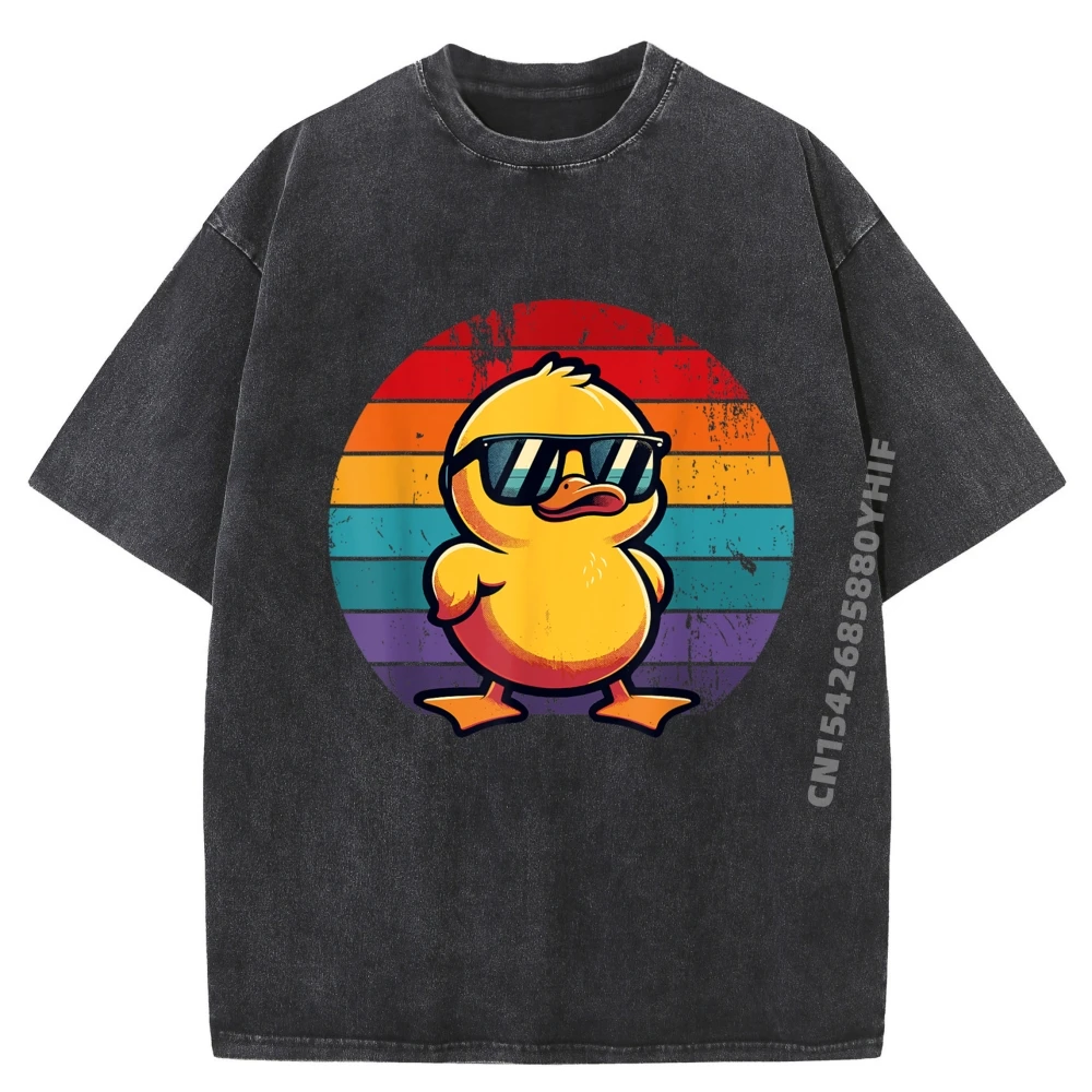 

Cool Retro Yellow Duck in Sunglasses 70s 80s 90s Funny Duck Mens Designer T Shirt Oversized T Shirt Men Washed Tops & Tees