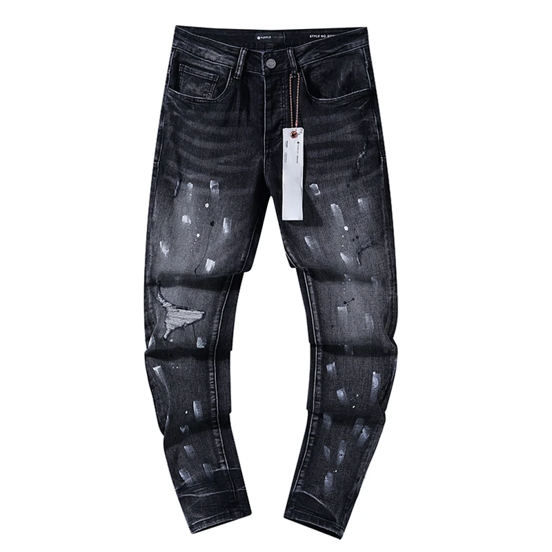 Europe United States PURPLE Black Jeans Men Fall New High Quality Washing Classic Fashion Splash-ink Slim Denim Pants