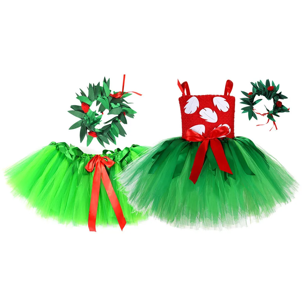 

Lilo Costume for Girls Hawaiian Princess Tutu Dress Up Clothes Outfits with Garland Halloween Carnival Luau Party Dresses