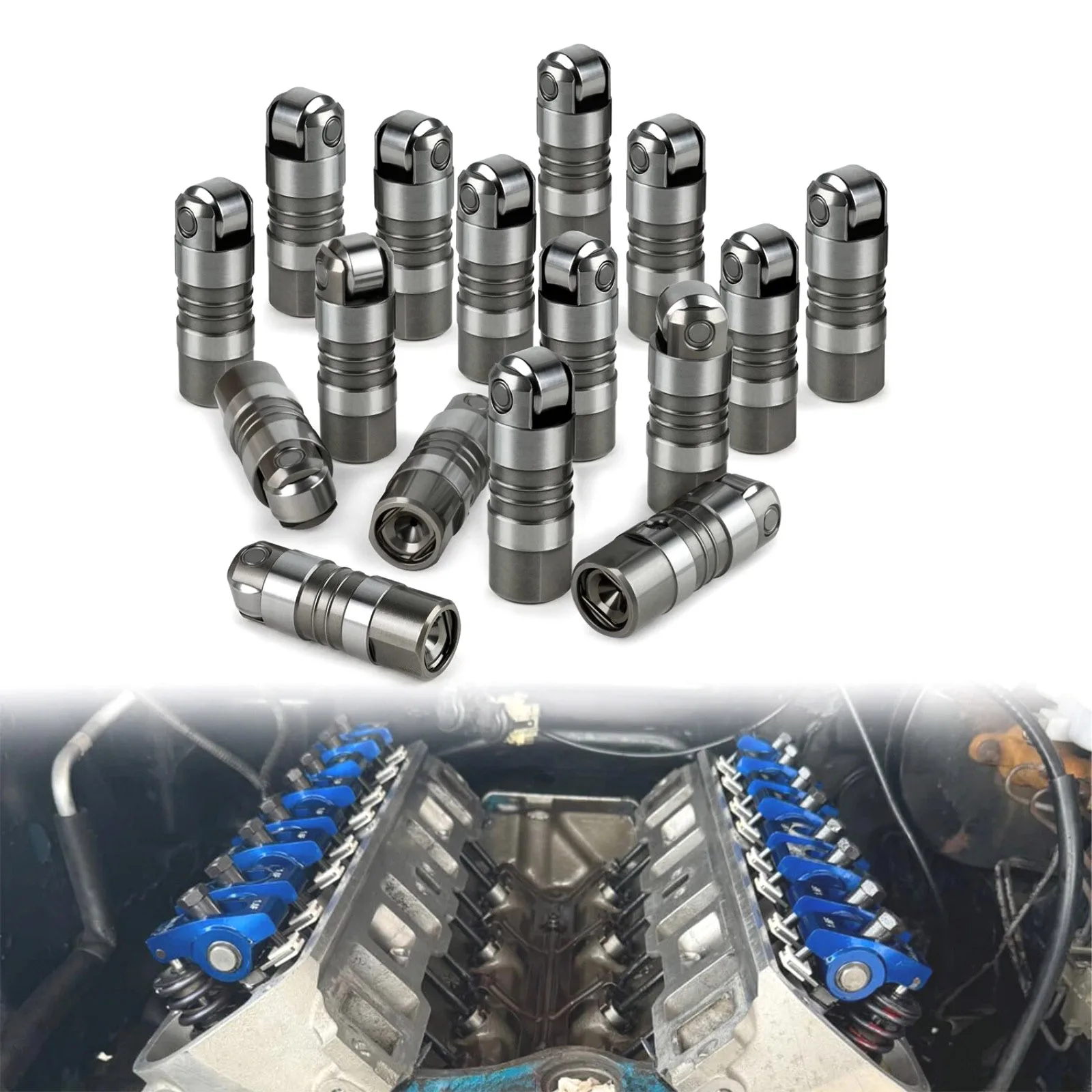 16Pcs/lot For Ford M-6500-R302H Car Alloy Steel Hydraulic Roller Lifters For Ford Mustang 5.0L 1984-1995 Auto Accessory Replace
