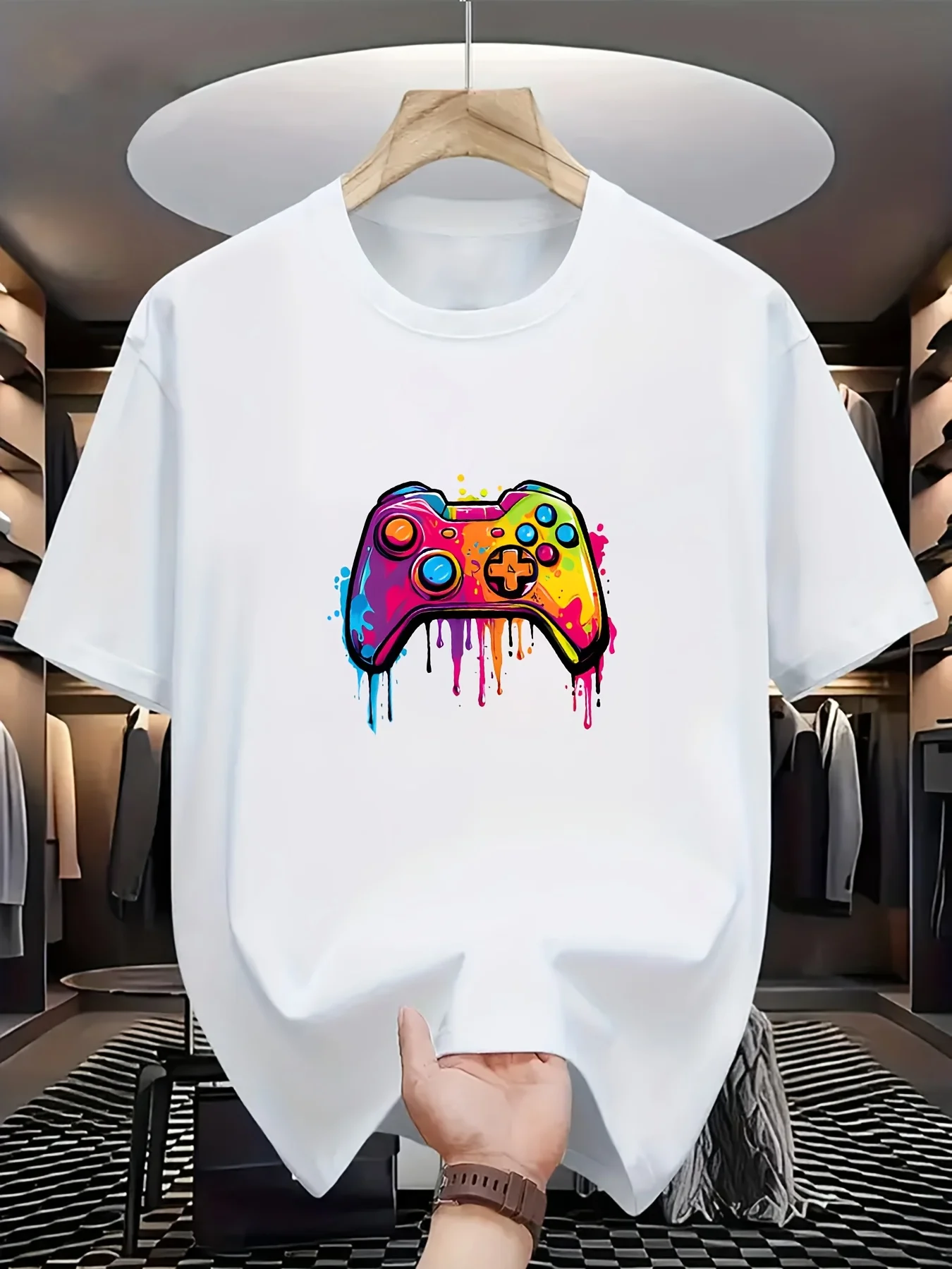 Youth Colorful Game Controller Printed Casual Summer T-shirt Fashionable Outdoor Sports Spring Summer Parent-child Outfit
