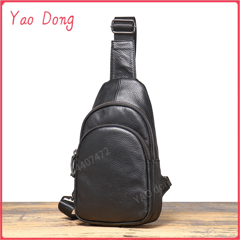 Yao Dong Men's Chest Bag Casual Fashion Crossbody Head Layer Cowhide Cell Phone Pouch Bag Outdoor Sports Men's Bag