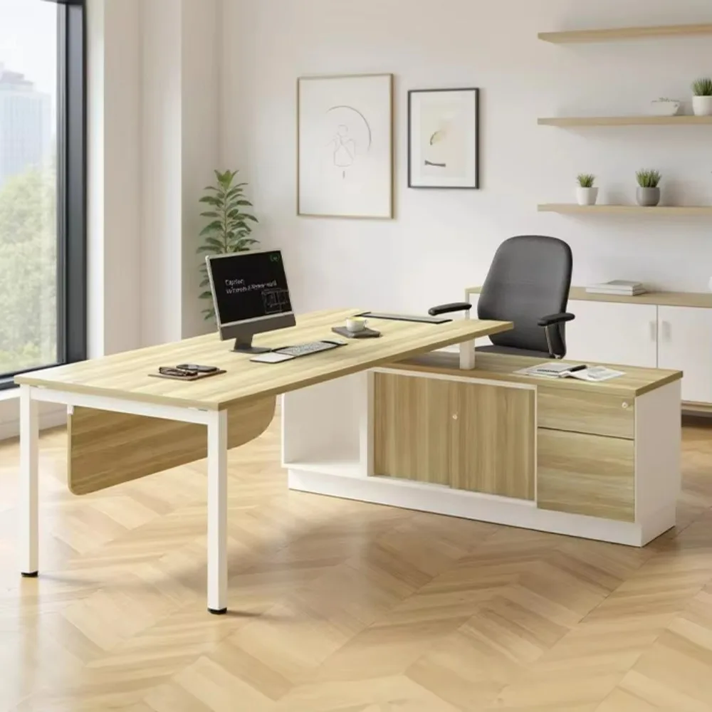 

Элегантный 7-футовый стол директора L-образной формы, профессиональный деревянный стол для деловых офисов