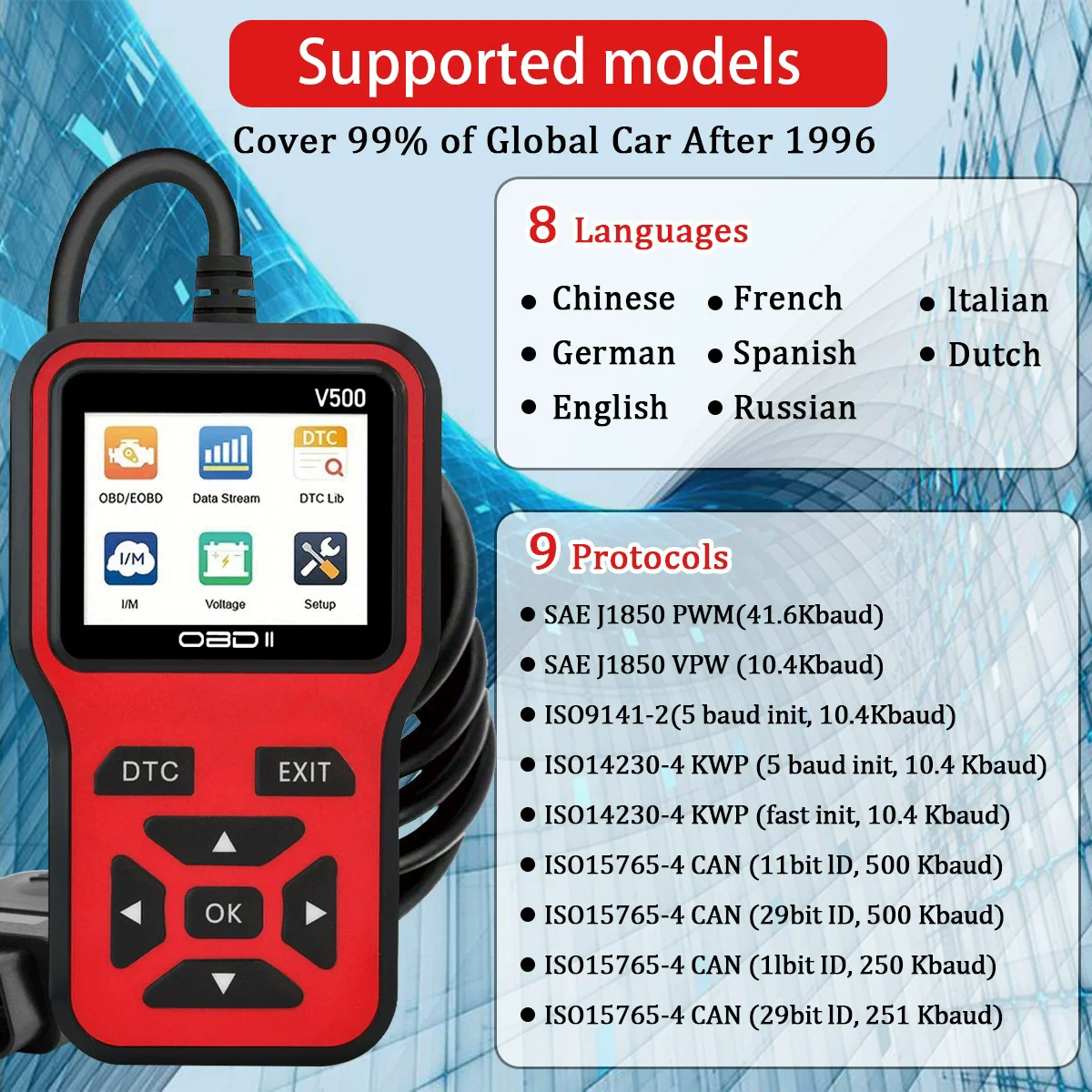 

V500 Car Obd2 Scanner Diagnostic Tool Code Reader Scanner Engine Fault Can Diagnose All ObdII Protocol Cars since 1996