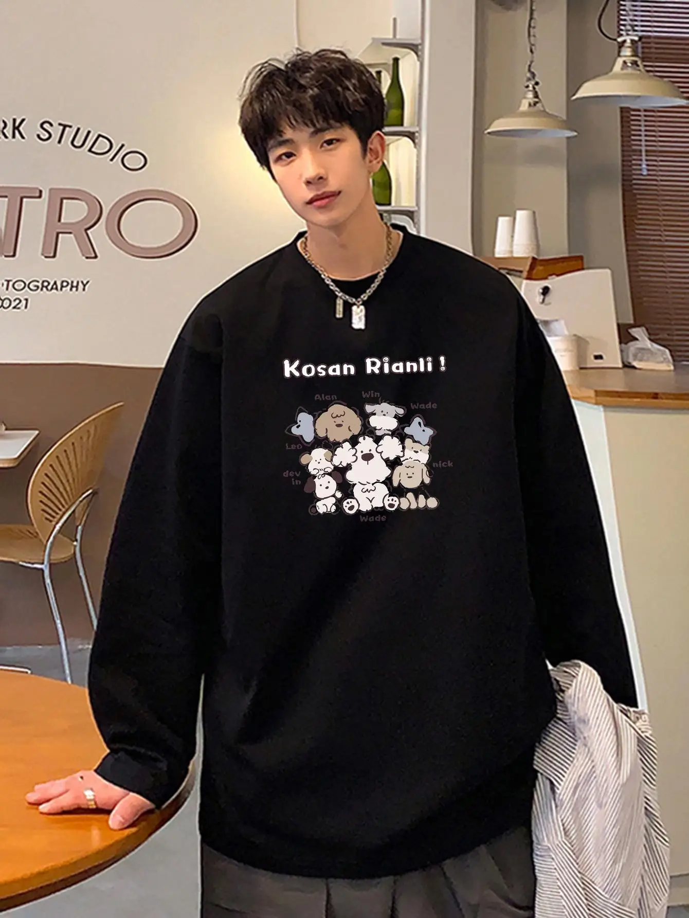 Kawaii Dogs Men's Casual Autumn T-shirts Long Sleeve High Quality Cotton Tees Hip Hop Y2k Male Tops Loose Kpop Unisex Streetwear