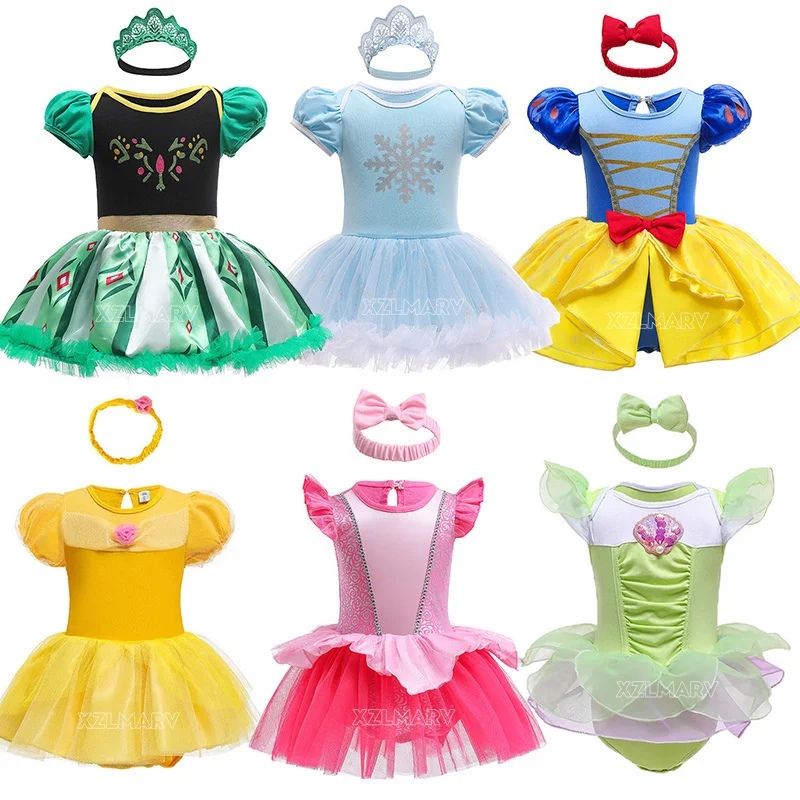 Newborn Princess Baby Girls TUTU Dress Kids Costume Mermaid Belle Anna Cinderella Rapunzel Dress Infant Costume Bodysuits Onesie