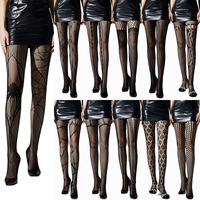 Tights Pantyhose Sexy Fishnet Stockings Women New Gothic Halloween Spider Web Patterned Nylon Stretchy Mesh Thigh High JK Socks