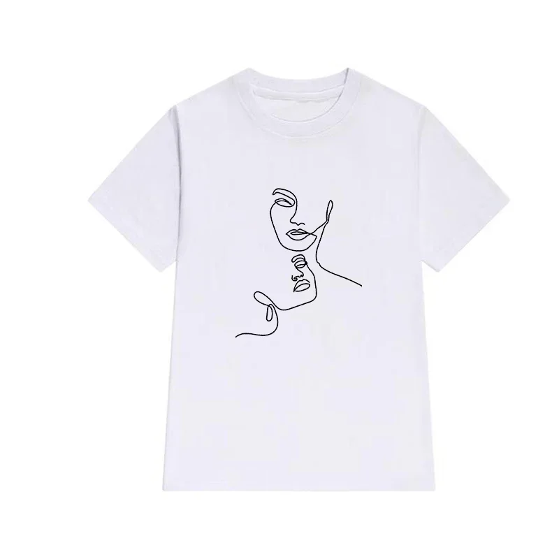 Women's T-shirts Fashion Simple Stick figure graphic t shirts Female O-Neck White Short sleeve Ladies T shirt tops