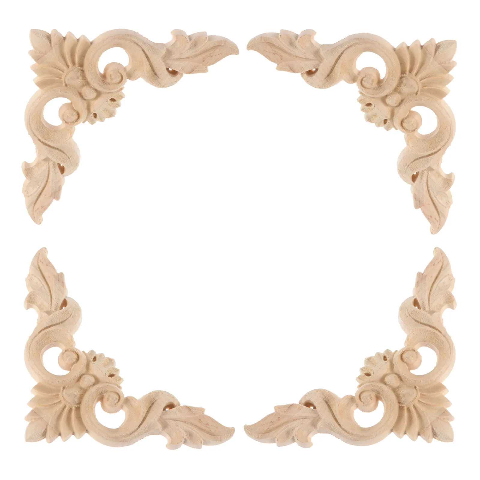 

4 Pcs Wood Applique Unpainted Carved Onlay Decorative Furniture Accessories Vintage Home Retro Kitchen Cabinets Embellishments