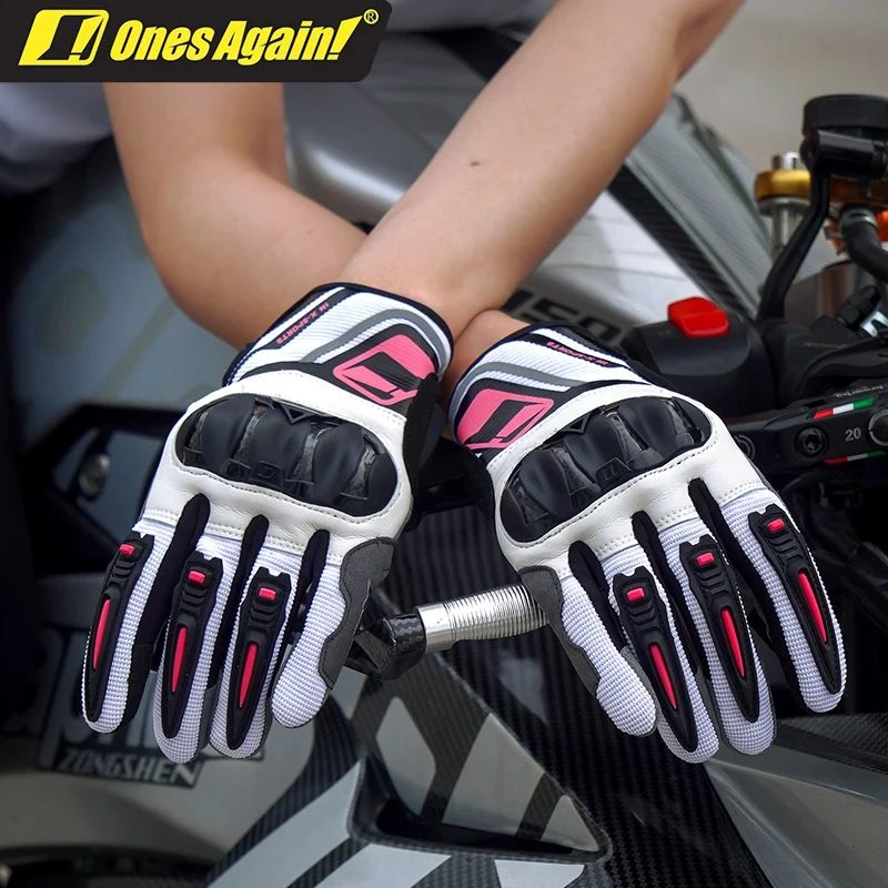 

Ones Again! MG28 Women's Carbon Fiber Shell Motorcycle Gloves Black/Pink TPU Breatheable Full Finger Riding Racing Gloves Moto