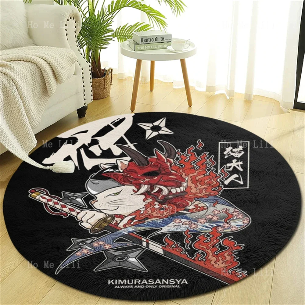 Traditional Characters Tattooed Geisha And Snake Japanese Anime Cat Design Floor Round Carpet Room Decoration