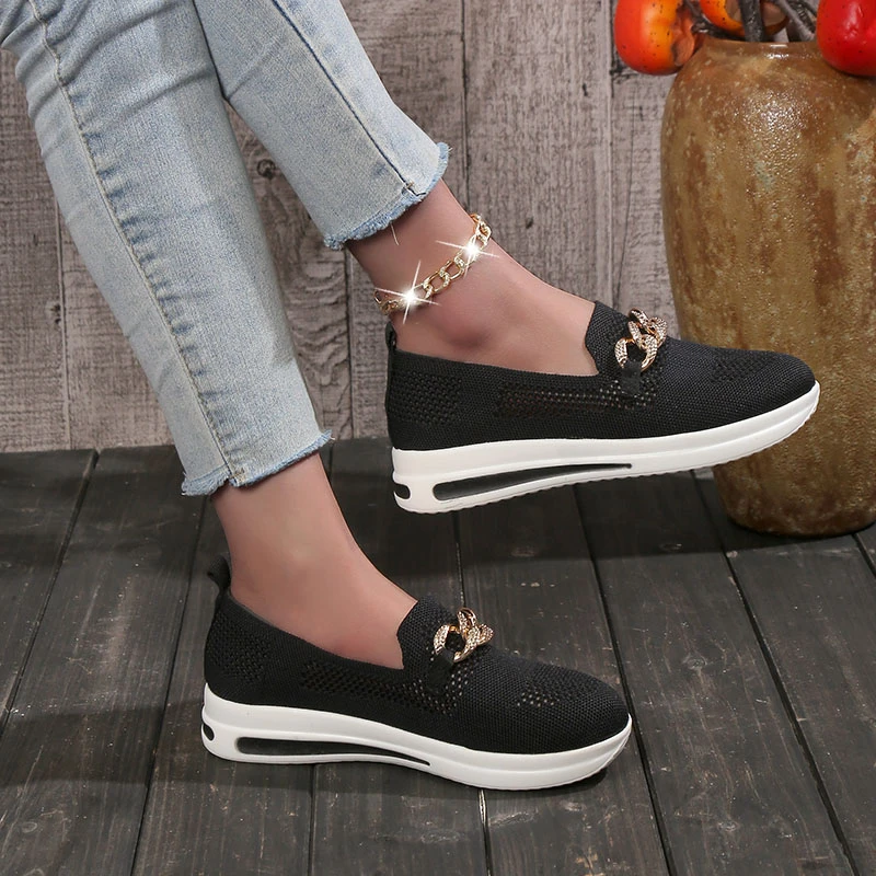 Sneakers da donna mocassini in maglia traspirante donna taglie forti suola morbida leggera scarpe da ginnastica donna autunno scarpe Casual antiscivolo