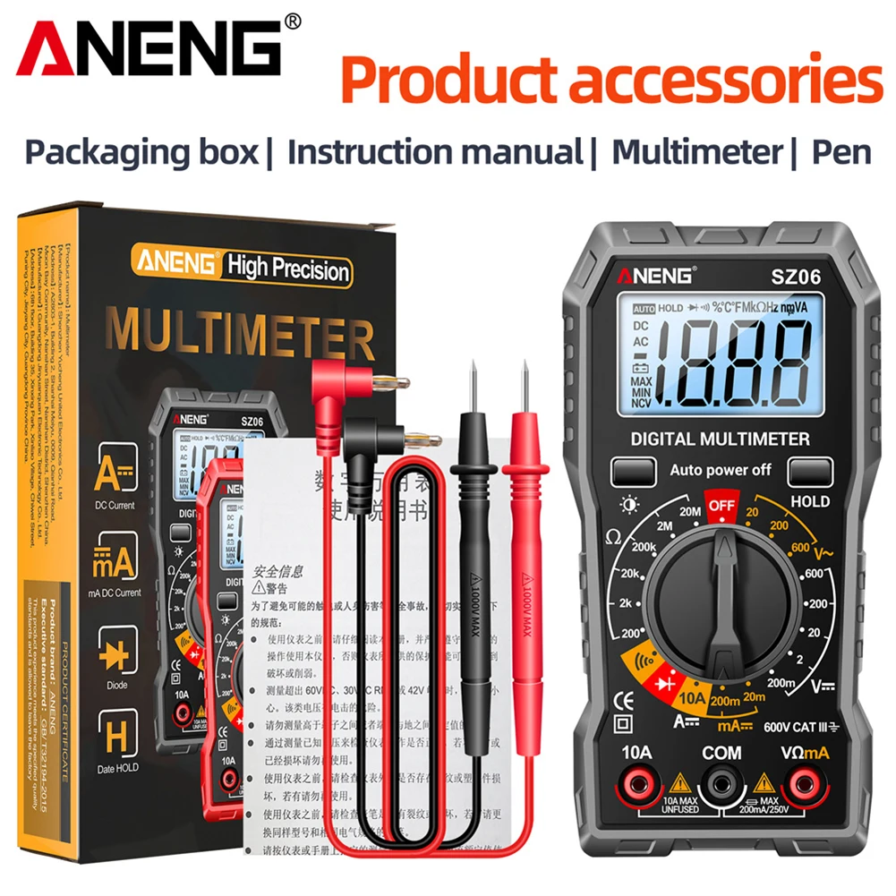 

ANENG SZ06 Digital Multimeter AC/DC Current Voltage Tester 600V Voltmeter Profissional Multimetro Resistance Meter Ohm Test Tool